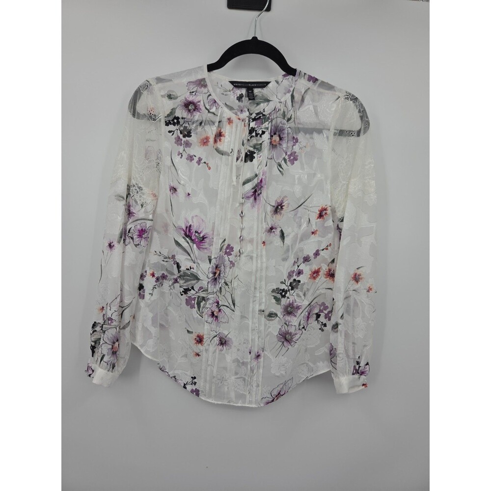 WHBM Sheer Floral Blouse 0P Office Career Preppy Professional